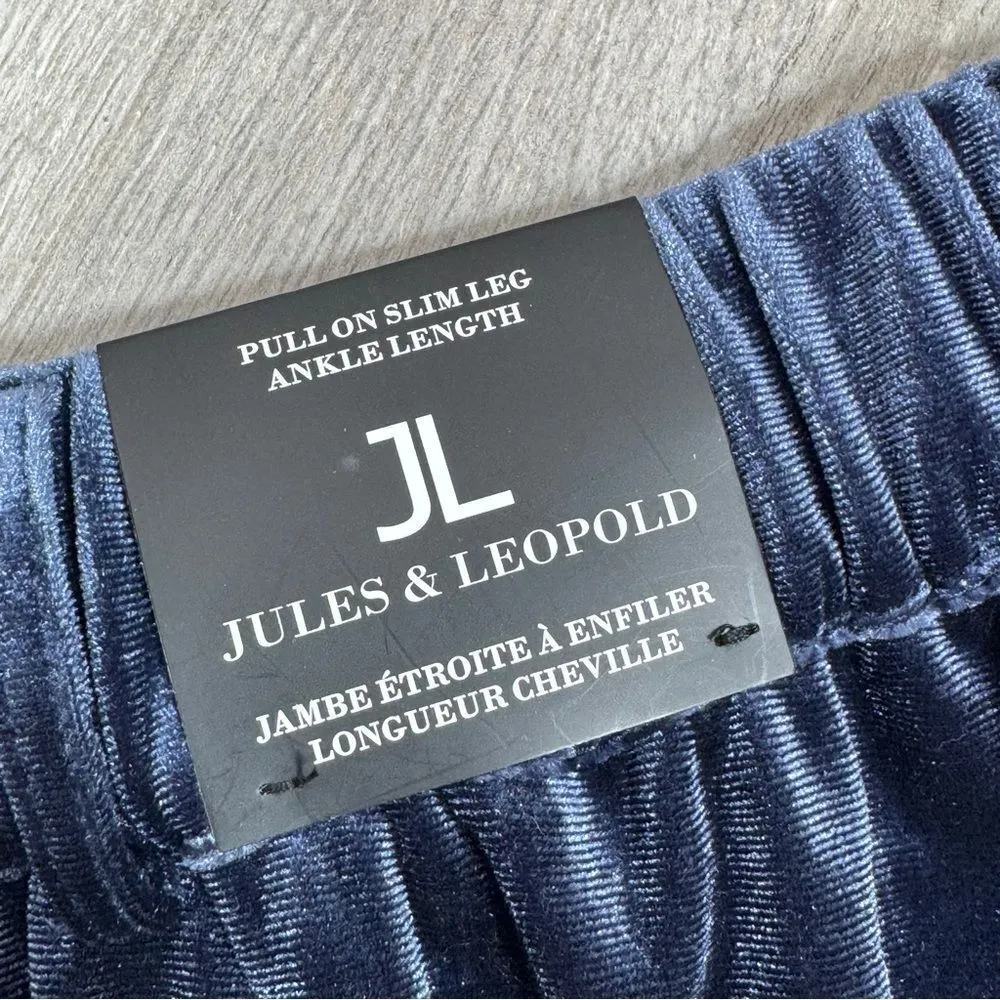 Jules & Leopold Velvet Velour Pants Slim Leg Pull On Ankle Blue Medium - Image 7