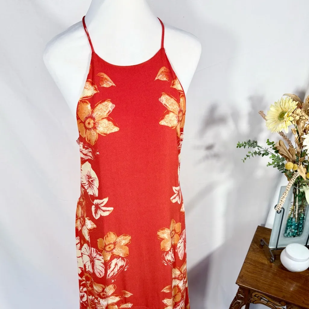 Free People Back 2 You Red Floral Slip Dress Boho Open Side Strappy Midi Sz S🧡 - Image 7