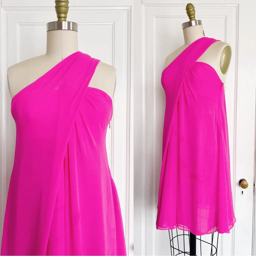 Mara Hoffman • Silk One Shoulder Mini Dress hot pink chiffon flowy a-line - Image 8