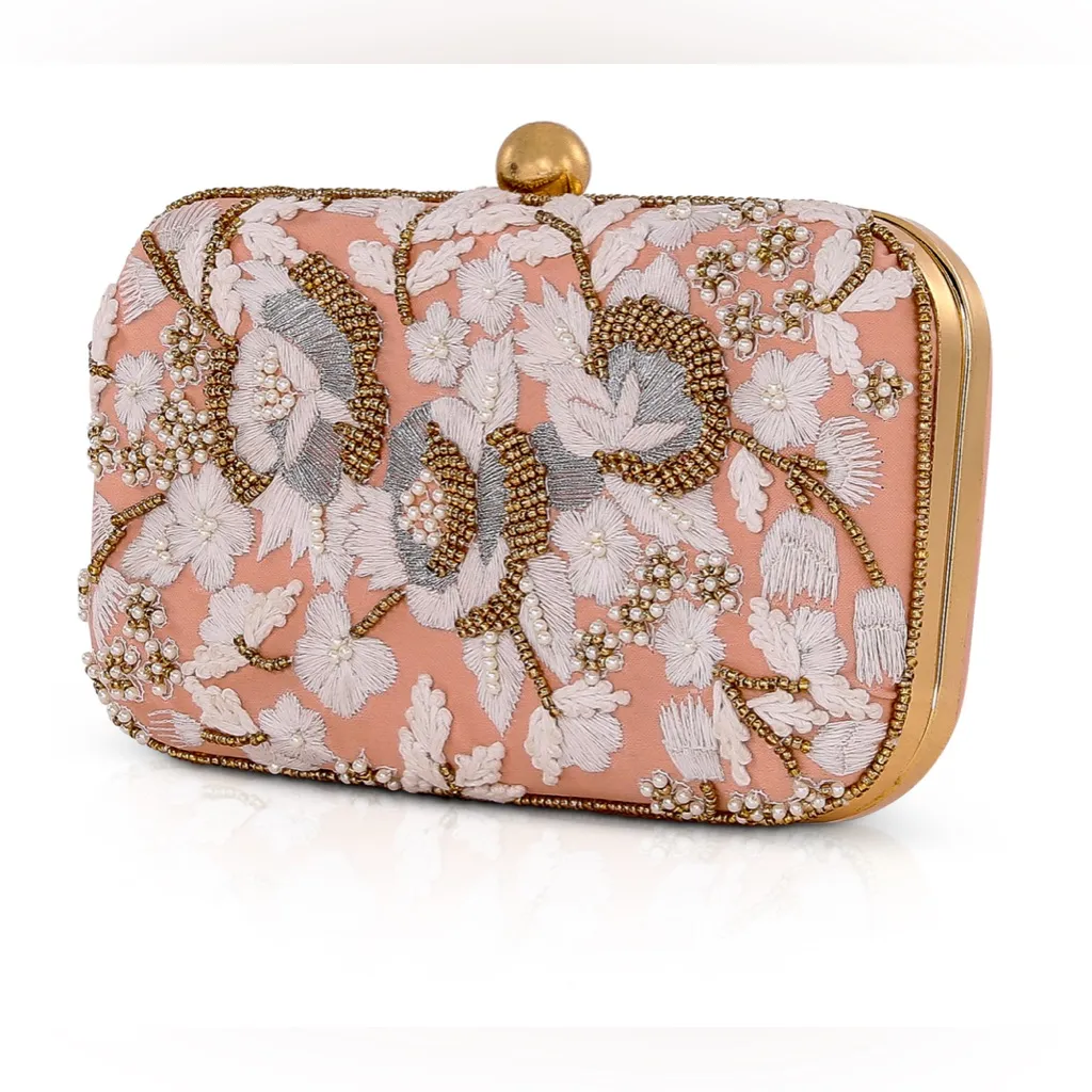 Badgley Mischka Jewel Beaded Floral Embroidered Boho Crossbody Clutch Bag NEW Pink - Image 2