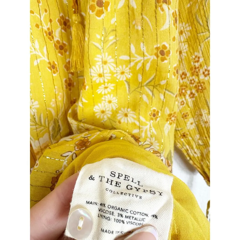 Spell & The Gypsy Mystic Tunic Mini Dress Sunflower Size XS Yellow Long Sleeve - Image 6