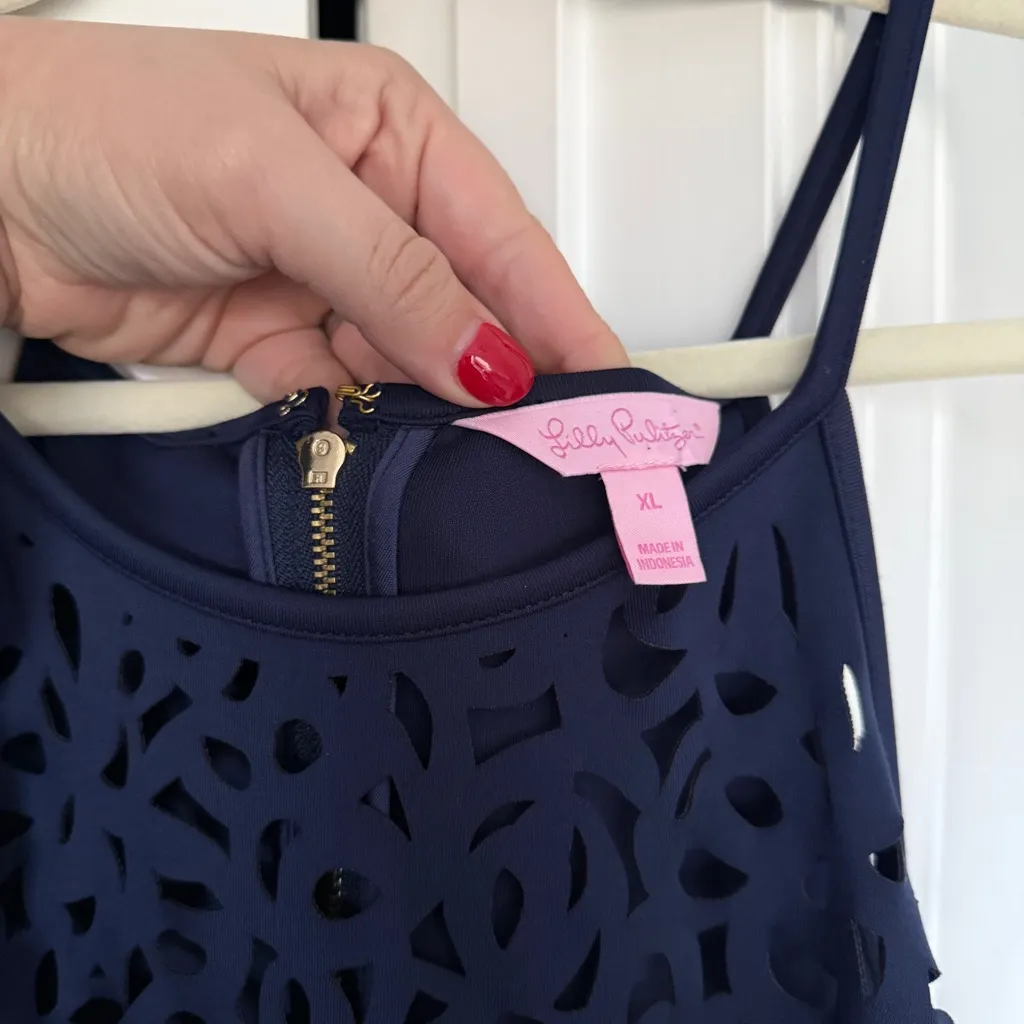 Lilly Pulitzer Navy Blue Pearl Shift Laser Scuba Cut-Out Dress - Image 3