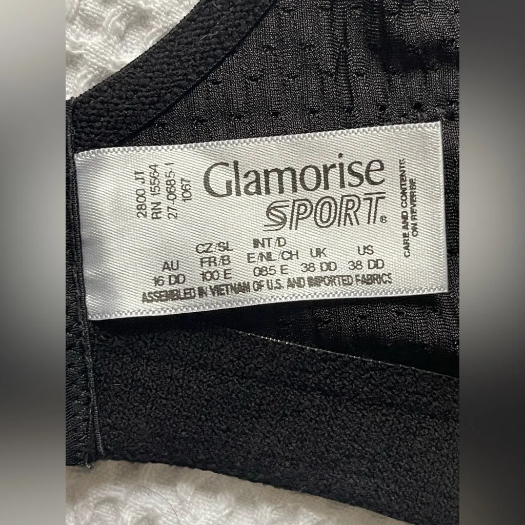Glamorise Black Sports Bra Size E / DD - Image 7