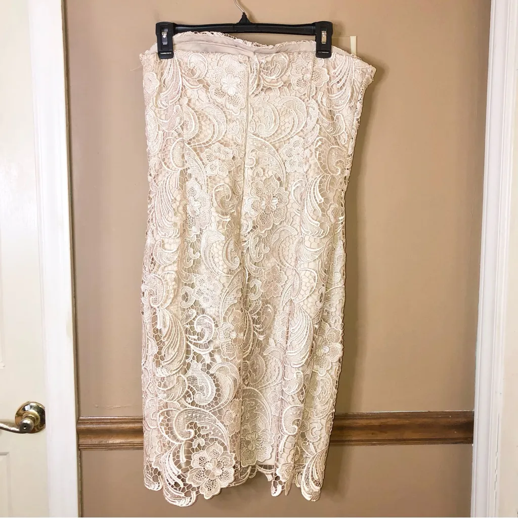 Adrianna Papell Lace Strapless Sheath Cocktail dress cream nude 12‎ - Image 2