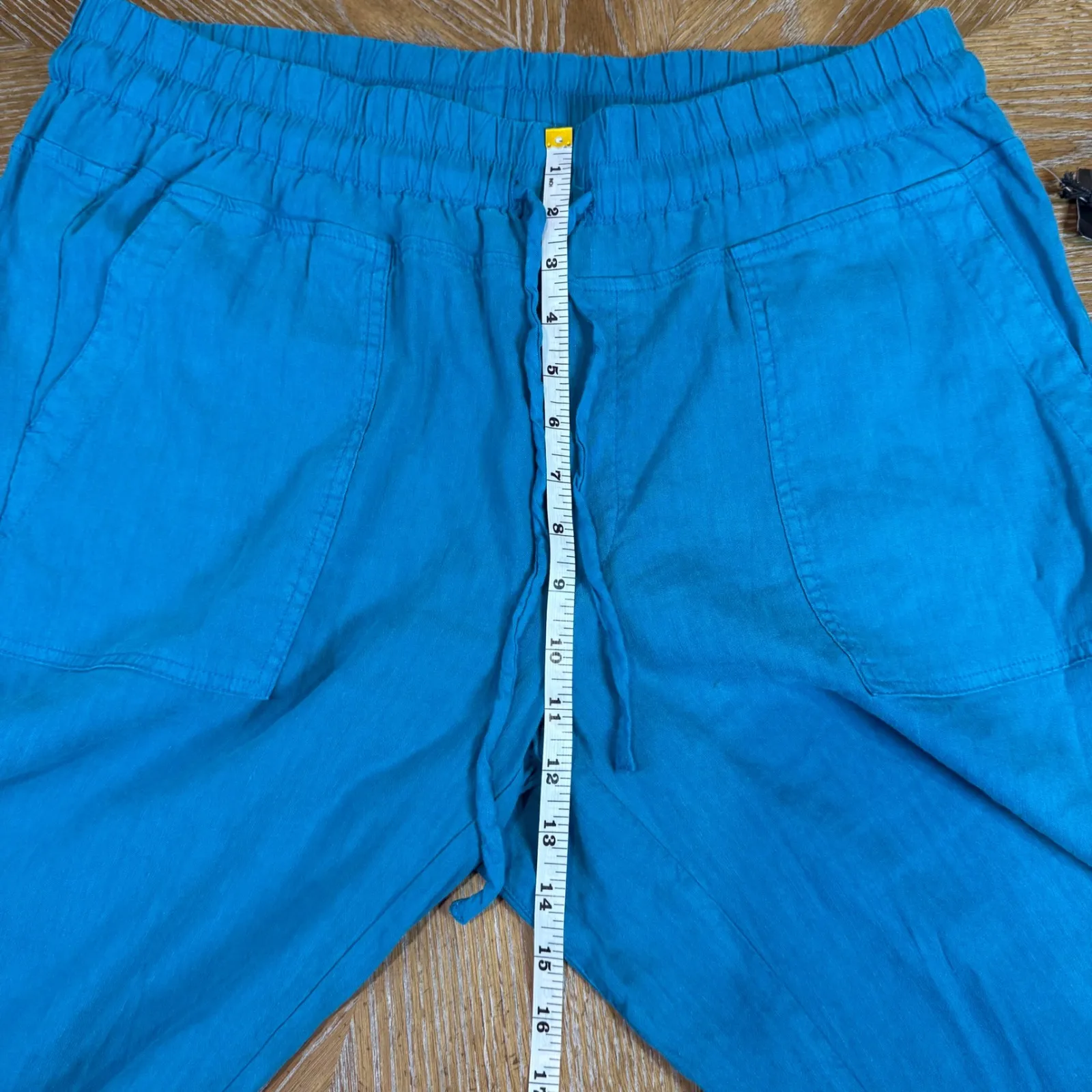Kut from the Kloth Drawstring Cropped Pants Linen Blend Cerulean Blue Size XL - Image 10