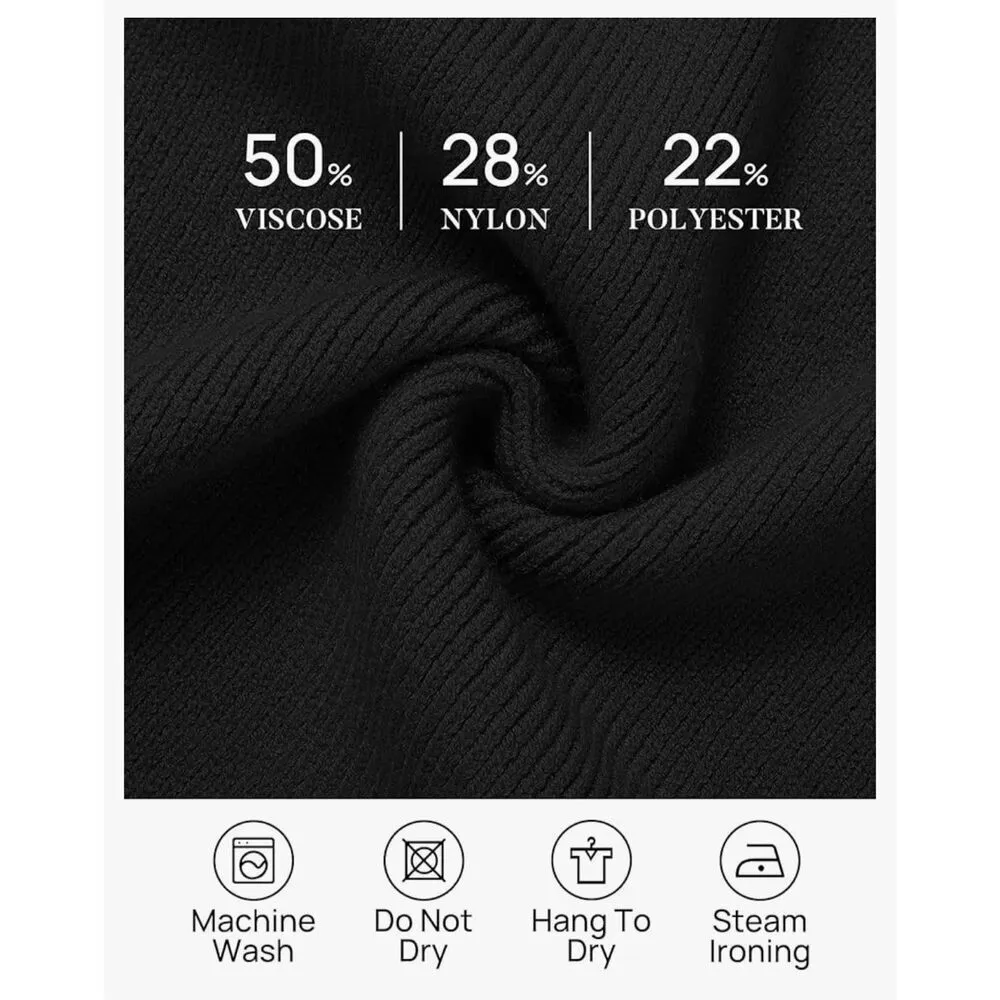 NEW ZESICA Puff Sleeve Ribbed Bodycon Mini Sweater Dress S Black - Image 5