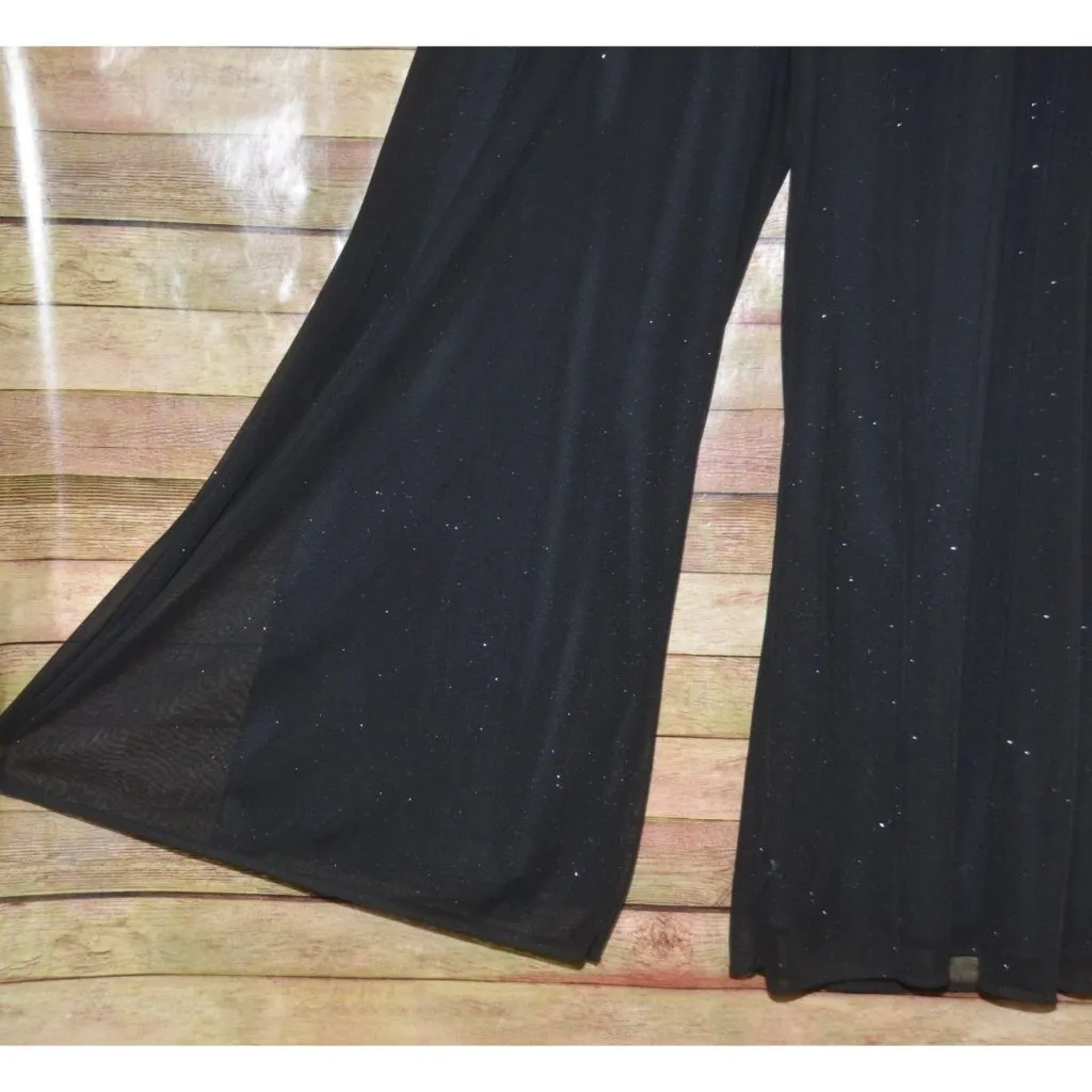 Connected Apparel Ladies XL Black Glitter Wide Flared Leg Palazzo Pants Party - Image 2