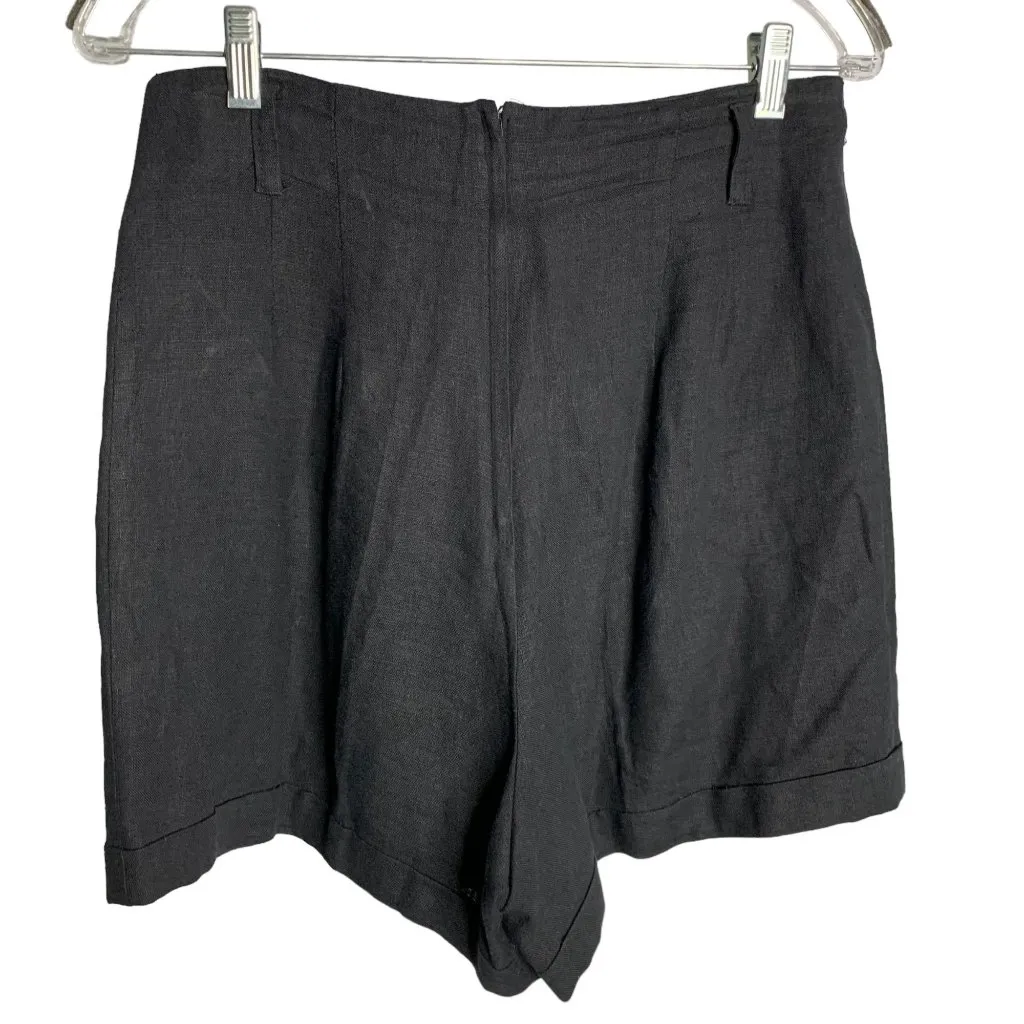 Vintage 90s Rampage Linen Shorts 8 Black Cuffed Belt Loops Pleated Front Zipper - Image 3