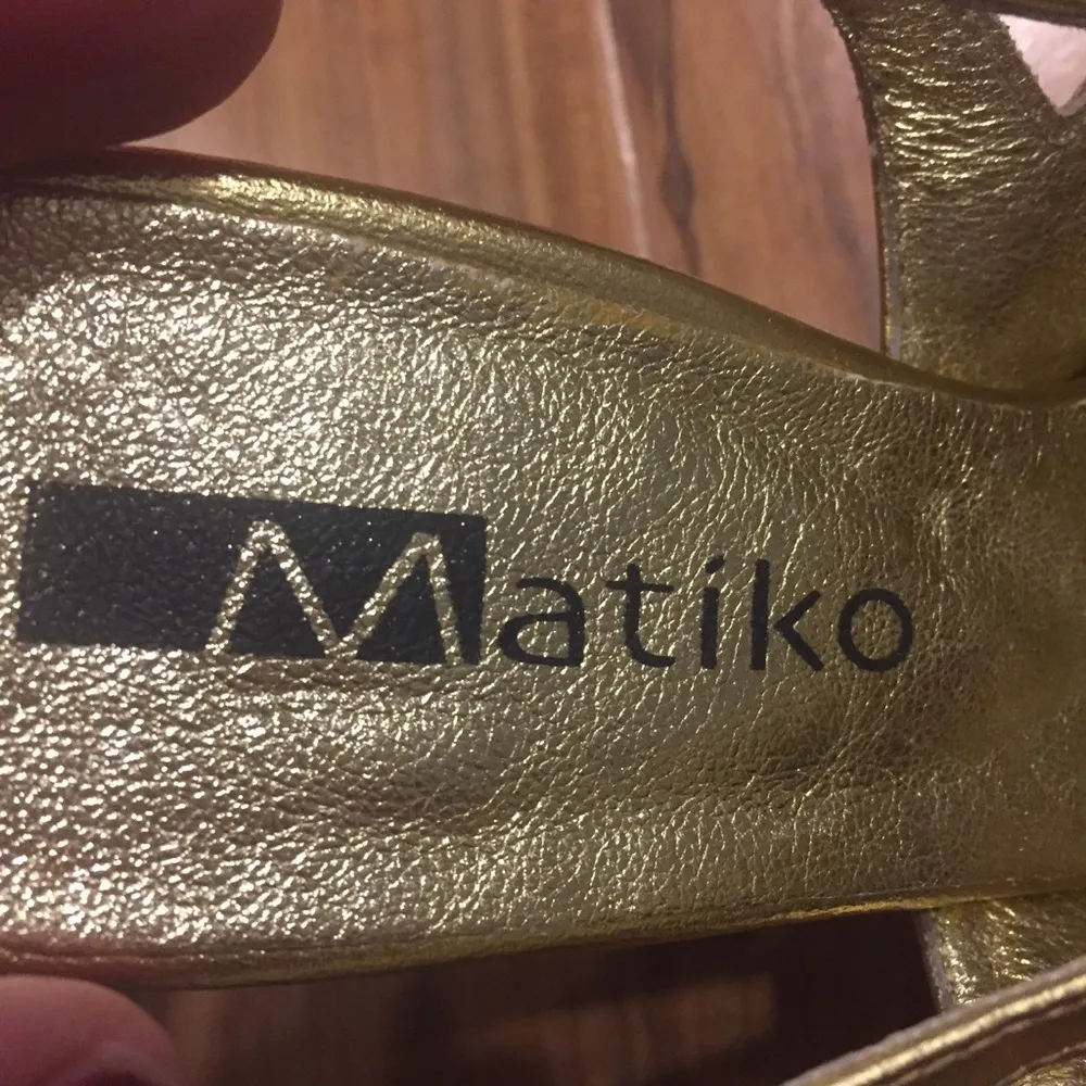 Gold Leather Matiko Sling Back Heels Size 6 - Image 6