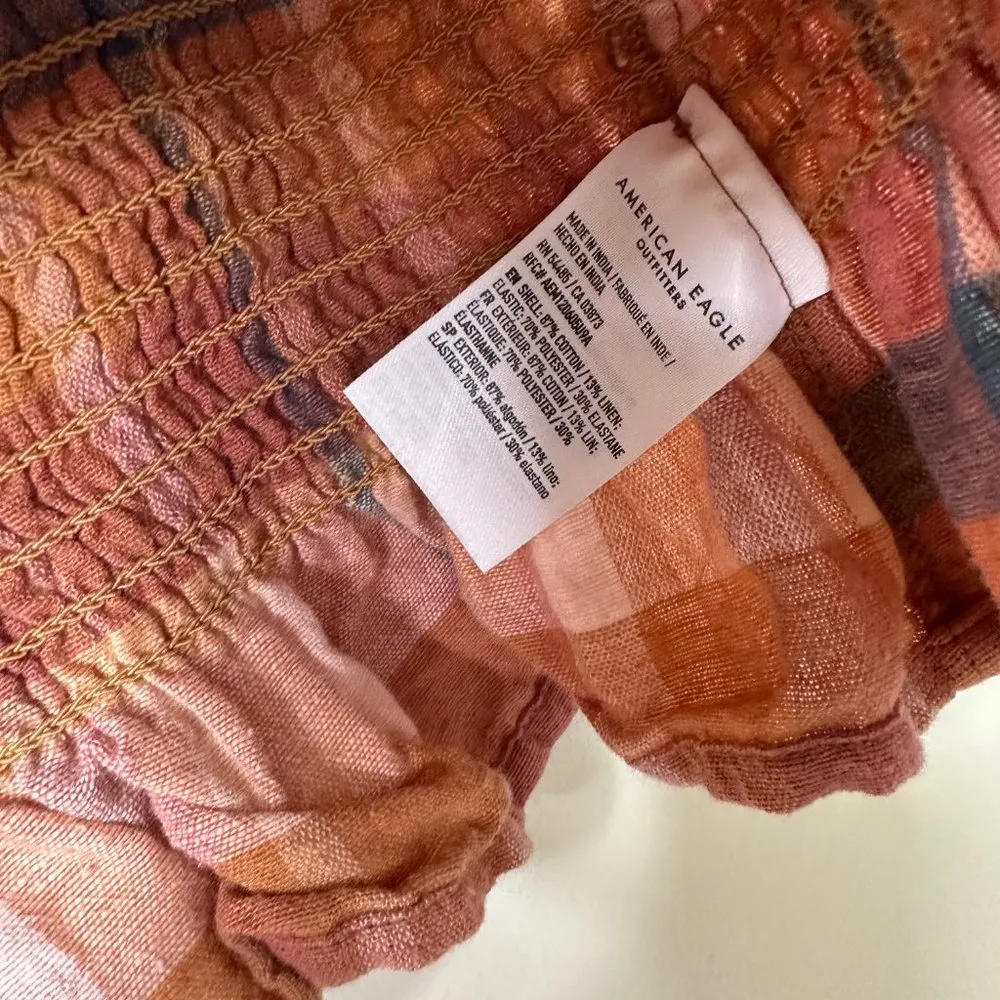 American Eagle Plaid Smocked Tube Top Women's Large - Image 2