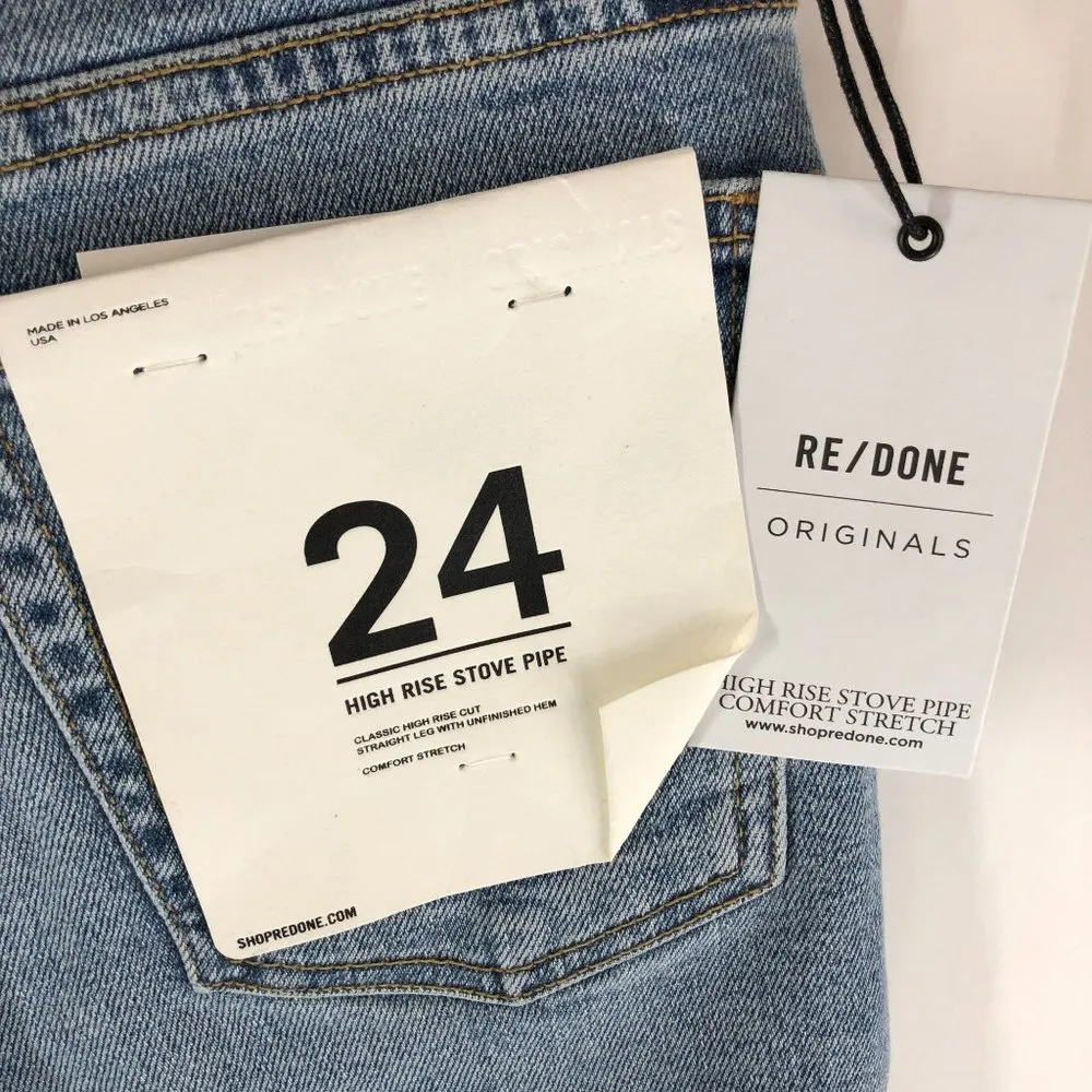 Re/Done Womens Jeans High Rise Stove Pipe Comfort Stretch Cloudy Blue Wash 24 - Image 5