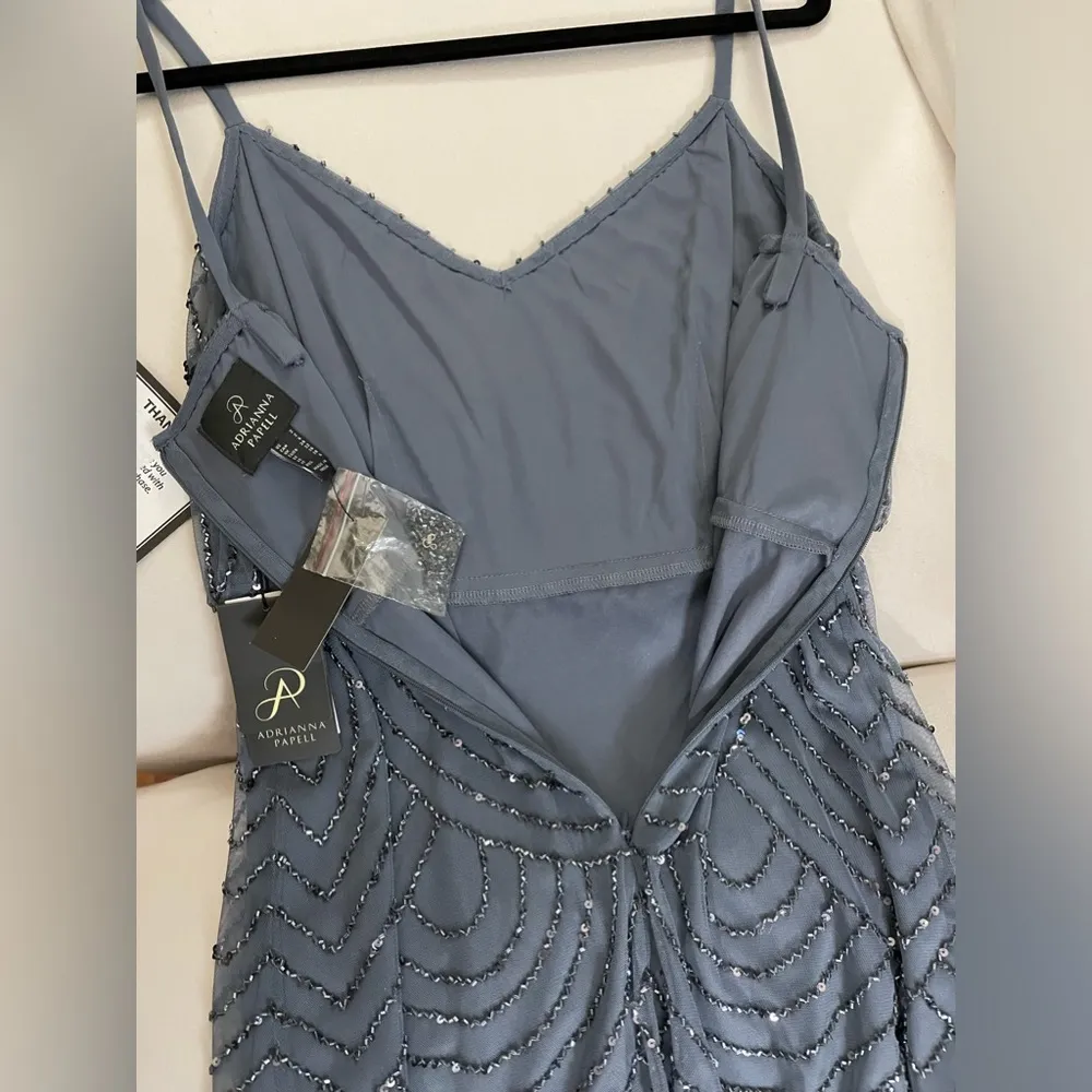 NWT Adrianna Papell Blouson Beaded Sequins Dusty Blue Dress Size 2 - Image 4