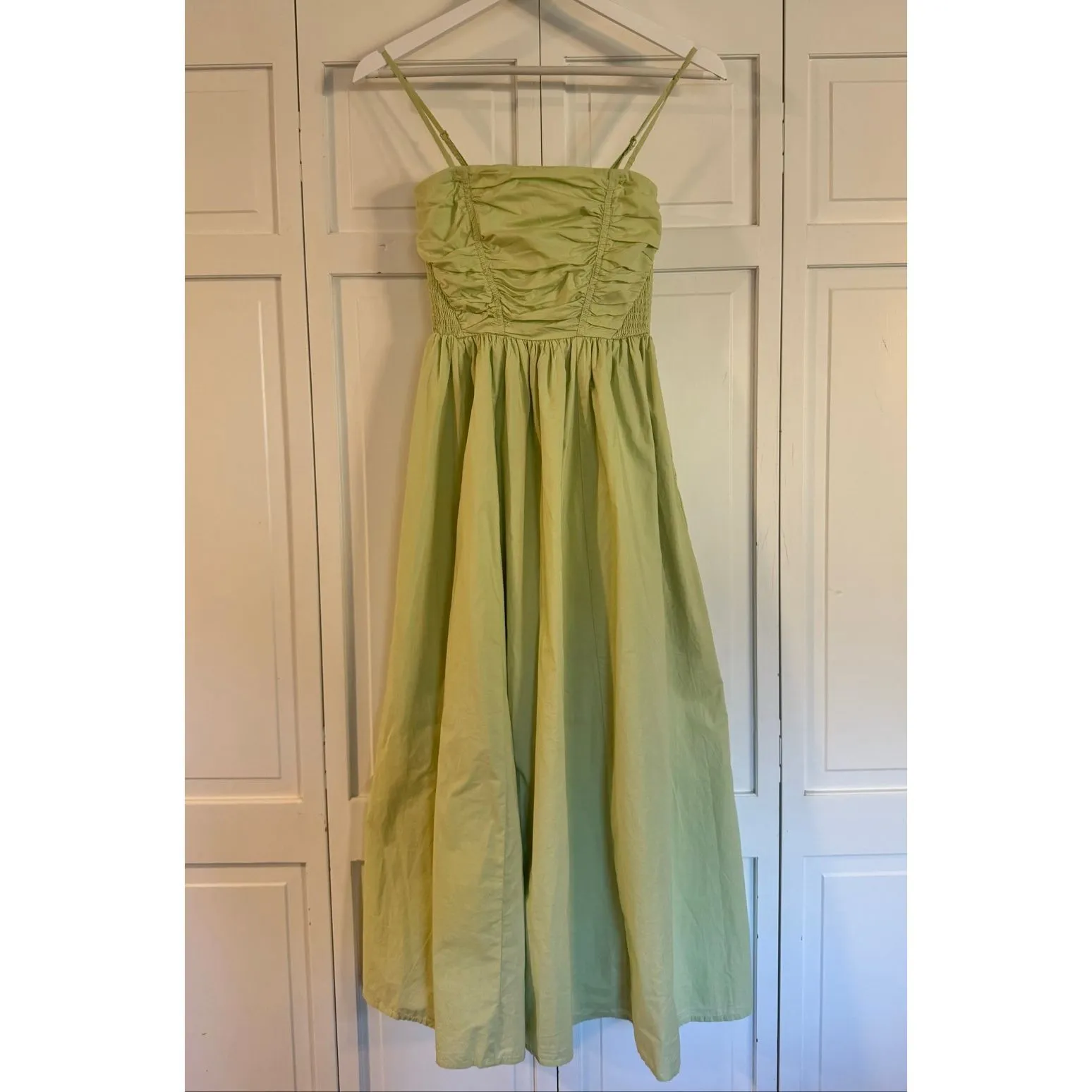 American Eagle NWT poplin cotton green ruched smocked midi dress xs - Image 2