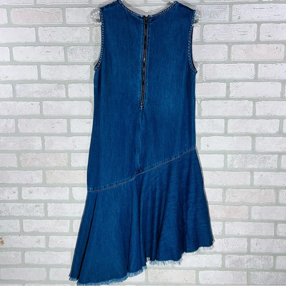 Anthropologie Cloth & Stone Asymmetrical Raw Hem Chambray Denim Dress Size S - Image 6
