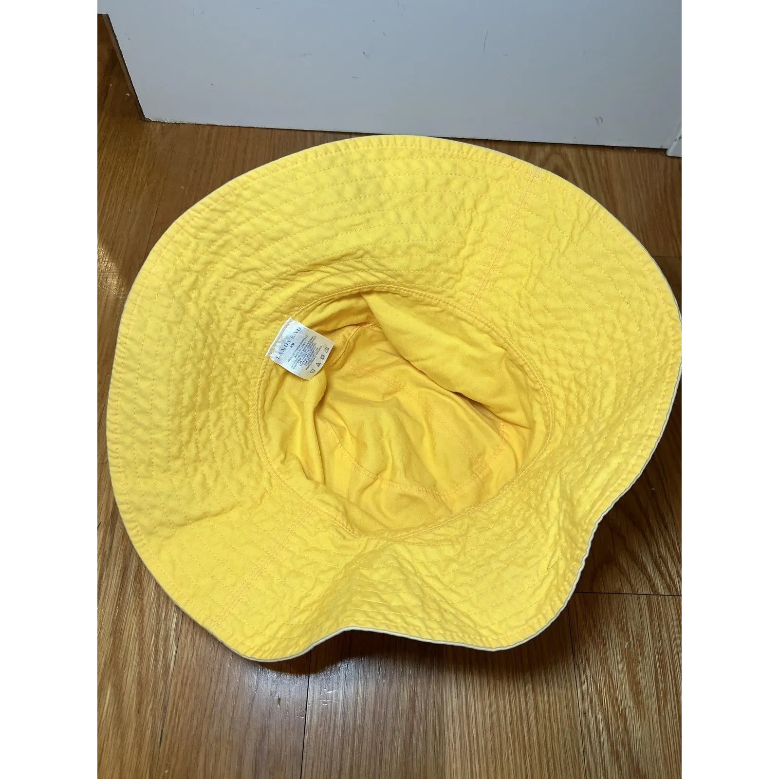 Lands' End Sun Hat Unisex Medium Yellow Wide Brim Cotton Beach Summer Casual - Image 5