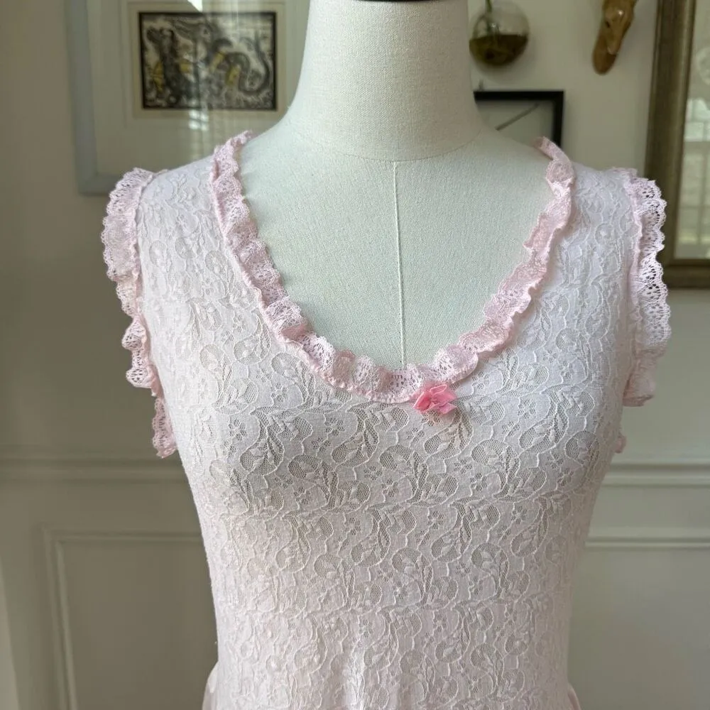Vintage 80s Cinema Etoile Nightgown Lace M L Pink Size M - Image 3