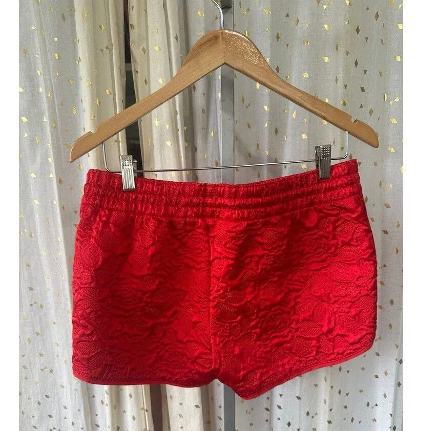 Adidas Originals Women's Red Trefoil  Floral Rose Textured Print Logo Shorts M - Image 4