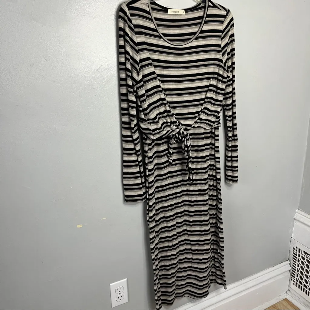 Striped Long Sleeve Maxi Dress Black - Image 2