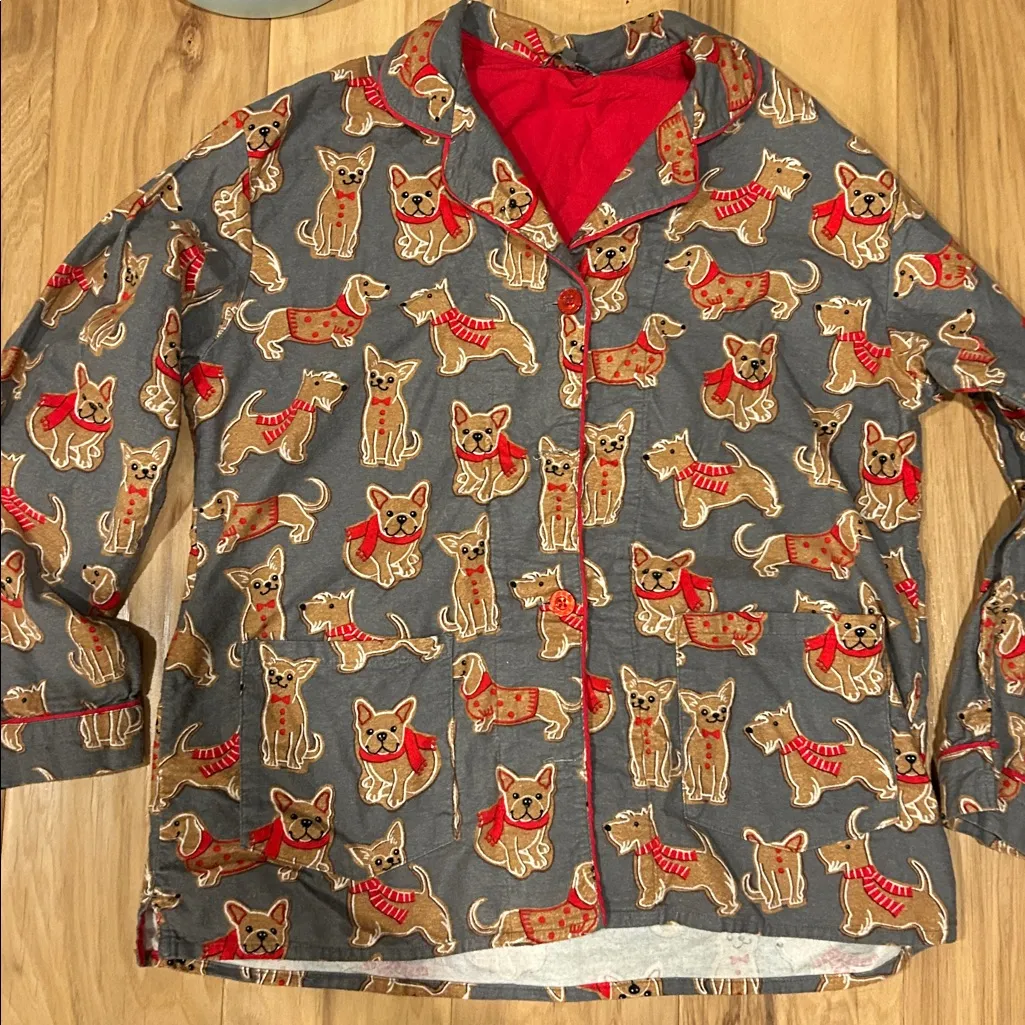PJ Salvage Gingerbread Dog Cotton Pajama Set Sz m Cozy Holiday Print Christmas Gray Size M - Image 5