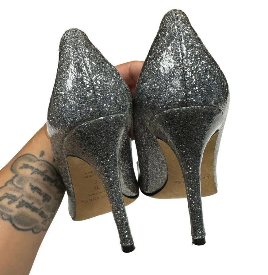 Kate Spade Krysta Glitter Pumps Womens 10 Silver Gray Bow Sparkle Heels - Image 3