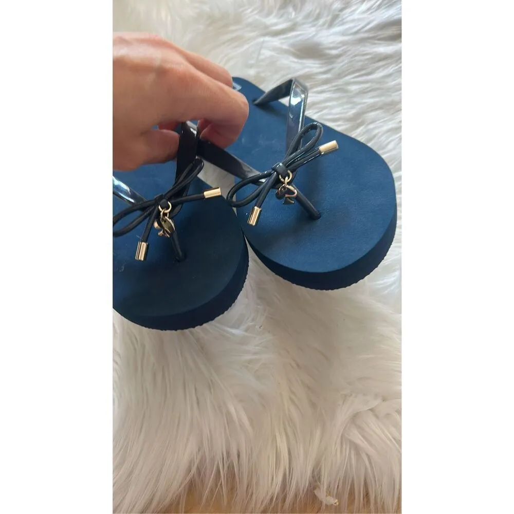 Kate Spade Navy Blue Bow Detail Charm Flip Flops Sandals Size 9-10 - Image 3