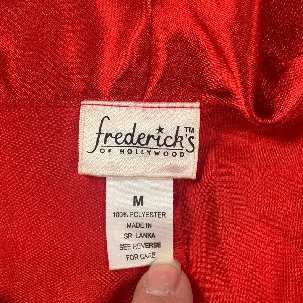 Fredericks of Hollywood size medium red satin mini dress slip ruffle long bell s - Image 2