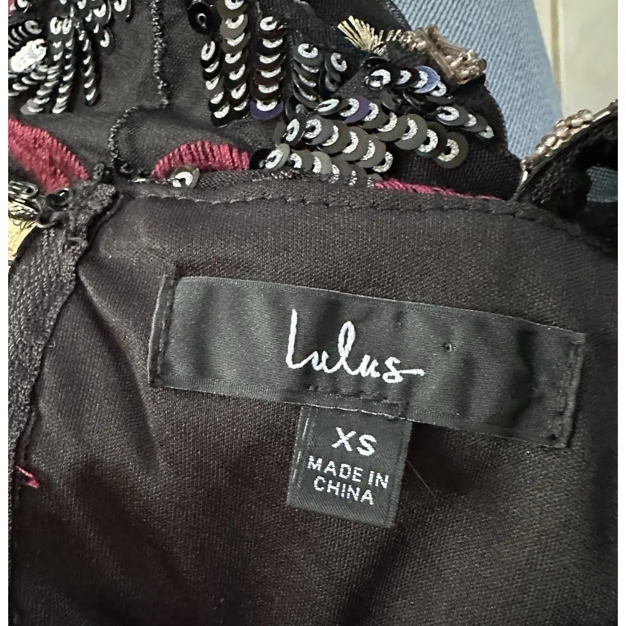 Retro Floral Beaded Dress XS Cocktail‎ Black Sequin Dark Whimsigoth Hoco Holiday - Image 9