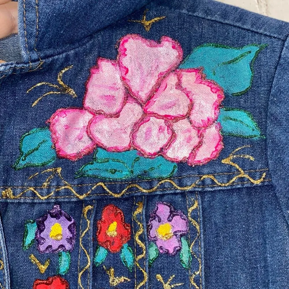 Levi’s Astericks VTG Denim Button Down Jacket with Handmade Flowers - Image 2