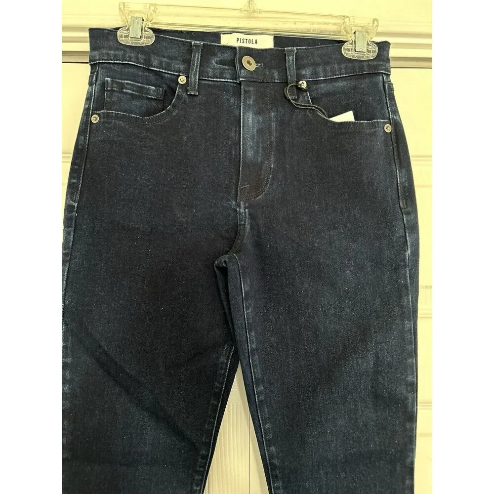Pistola Anthropologie Mid-Rise Skinny Ankle Jeans Dark Blue Wash Raw Hem Sz 27 - Image 2