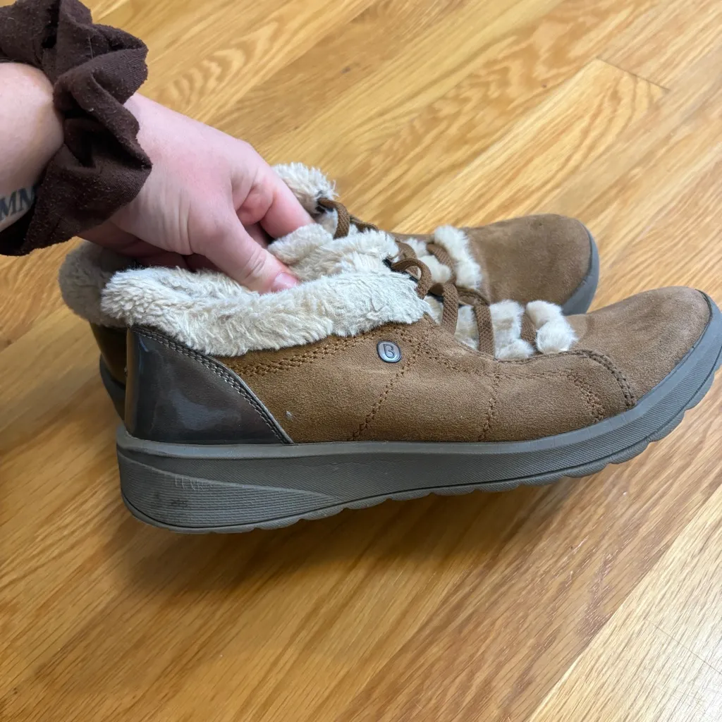 Ryka Bzees Golden Tan Faux Shearling Fur Slip On Elastic Tie Shoes Women’s 8 - Image 3