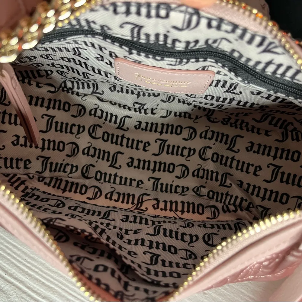 Juicy Couture Dusty Blush Halfmoon Bag NWT Quilted Satin Crossbody w/ Coin Purse - Image 7