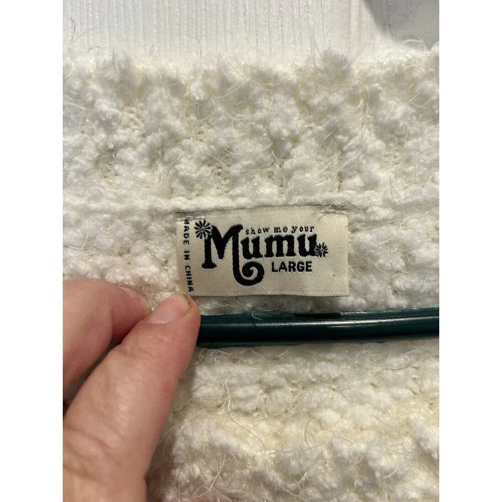 Show Me Your MuMu Cream Off White Cropped‎ Varsity Sweater Nubby Sweater Large - Image 3