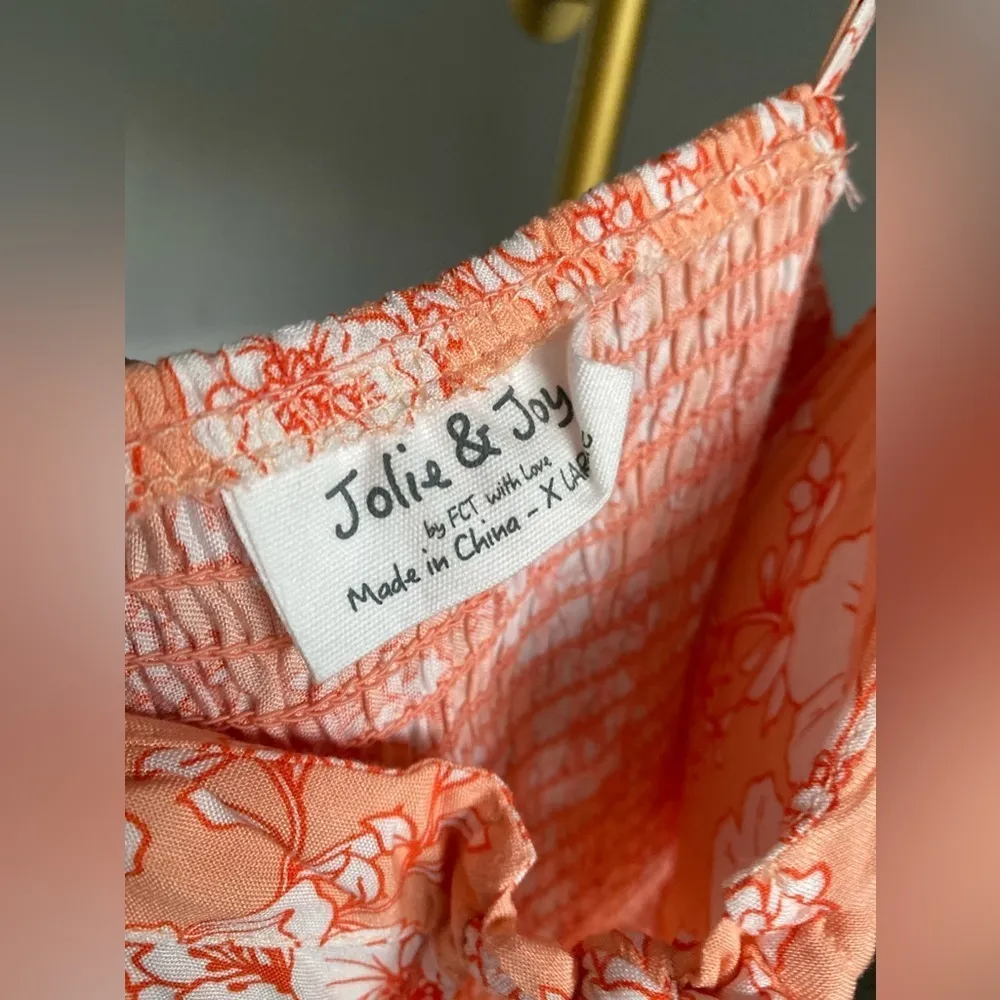 Jolie & Joy Mini Dress Floral Keyhole Spaghetti Strap Summer Vaca Resort Boho XL Orange - Image 9