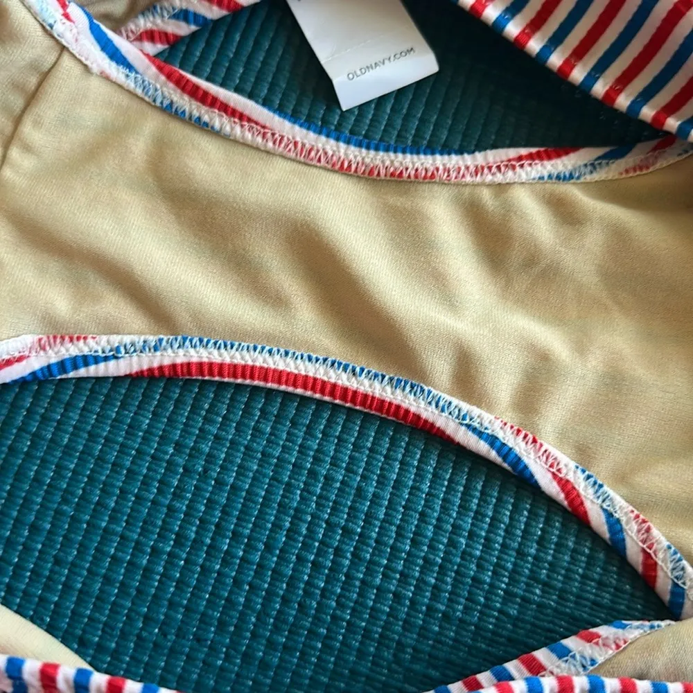 Old Navy Red White Blue Striped Bikini Bottoms Textured NWT Medium Swim July 4th - Image 3