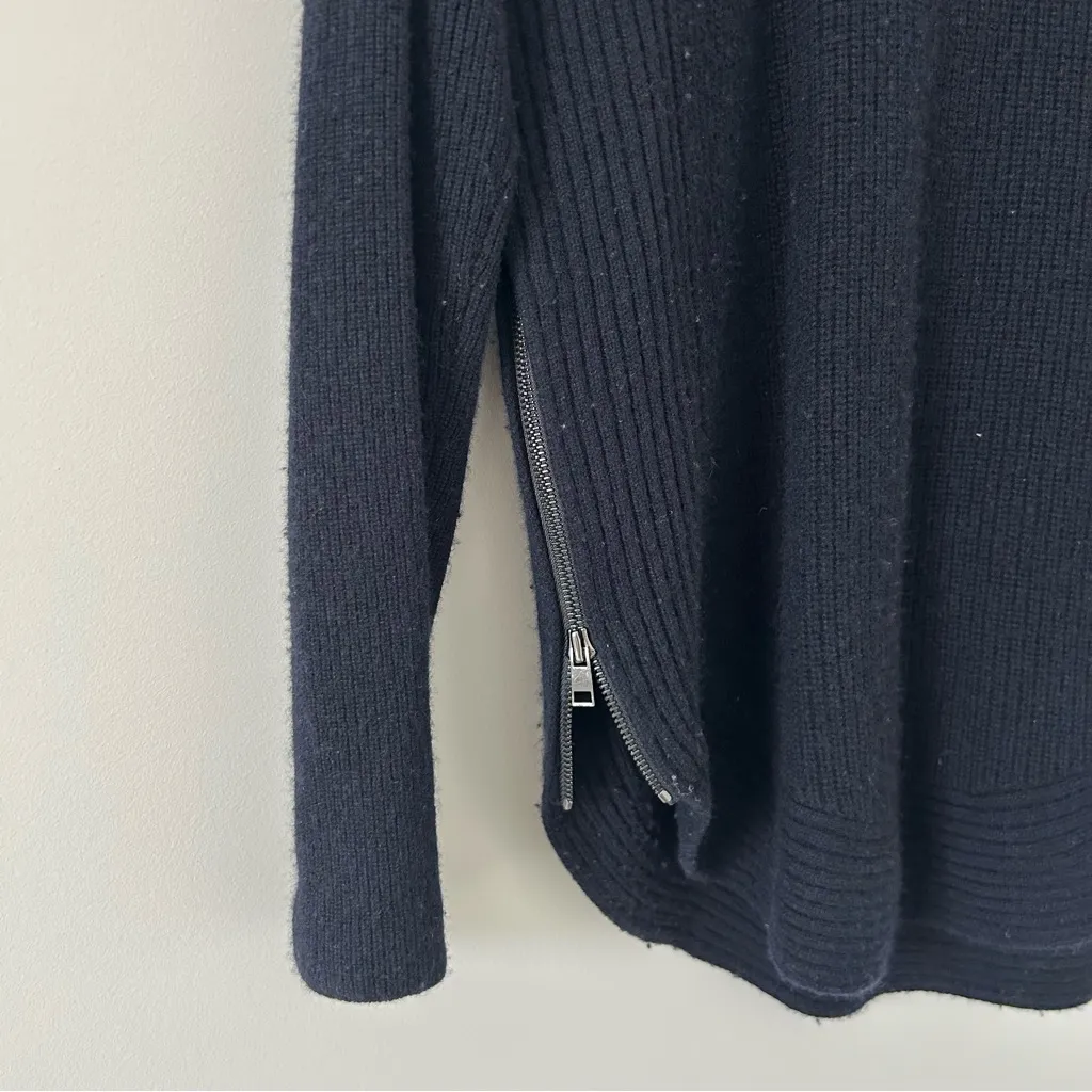 Vince Cowl Neck Wool Cashmere Chunky Ribbed Knit Side Zippers Blue Sweater M - Image 4