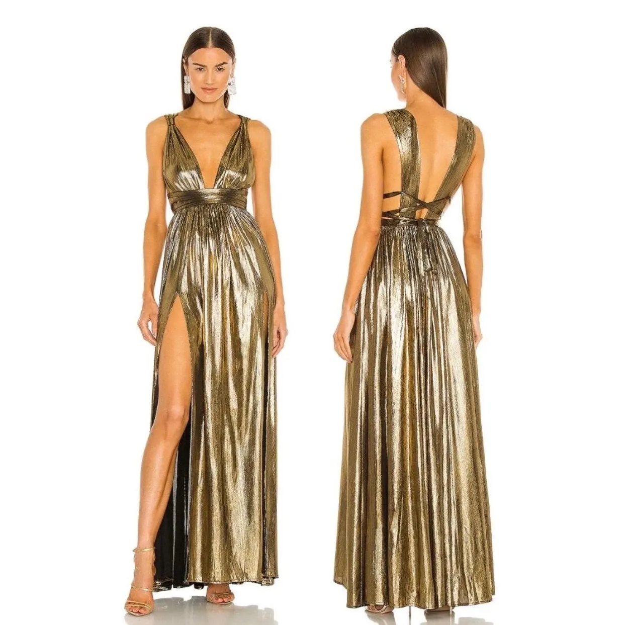 NEW NWT Bronx & Banco Goddess Gown in Gold Metallic size Small - Image 2