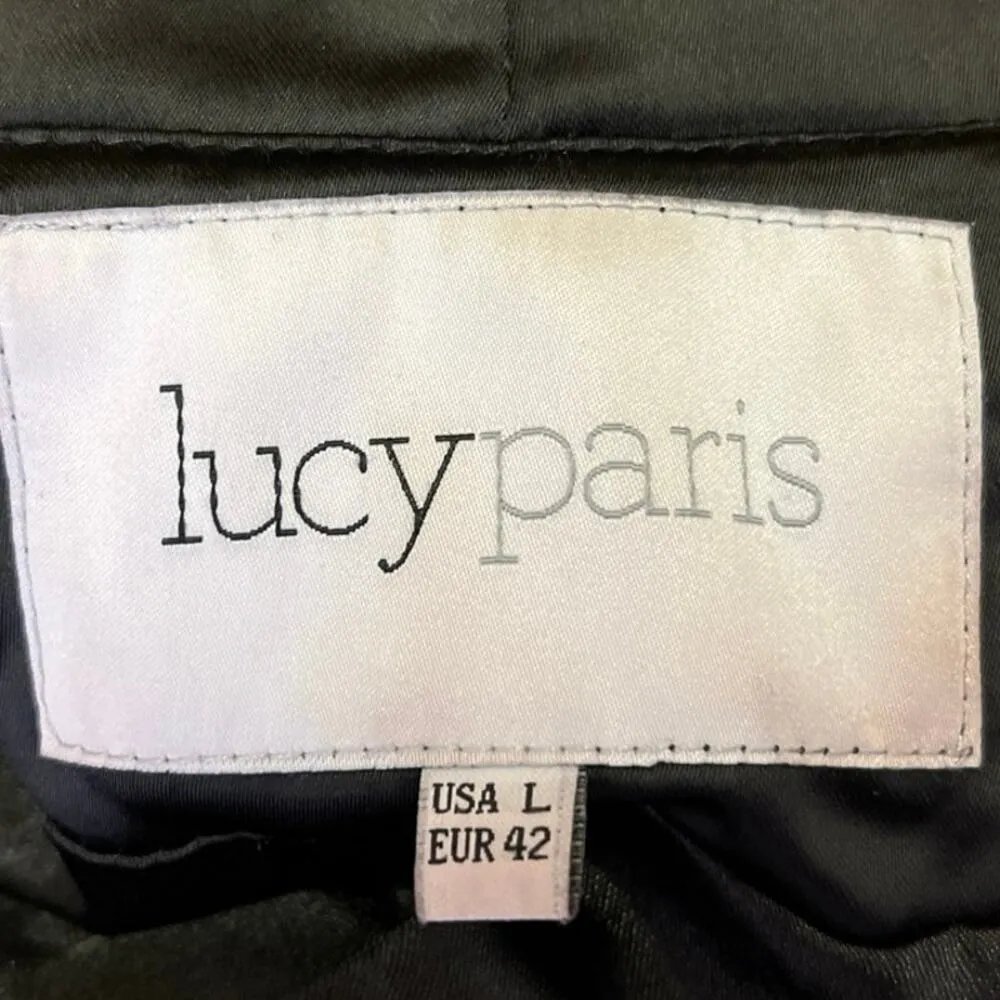 Lucy Paris Black Sequin Satin Open Front Long Sleeve Blazer Coat Jacket Size L - Image 4