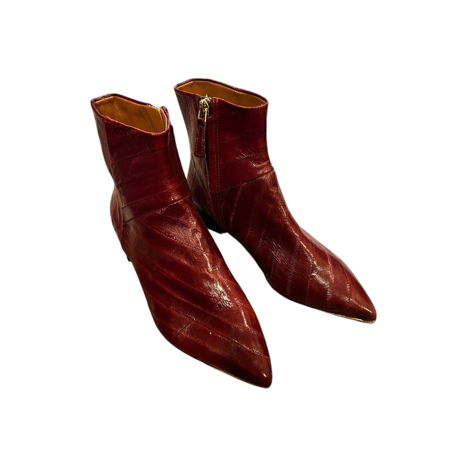 New! Tory Burch 'Lila' Booties Genuine Eel Leather Red Womens Size 5 M MSRP $498 - Image 2