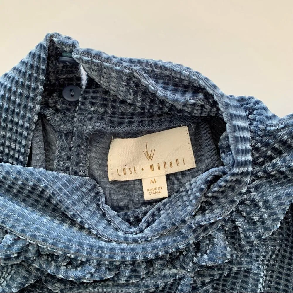 Lost + Wander Women's Blue High Neck Long Sleeve Velvet Top Medium - Image 7