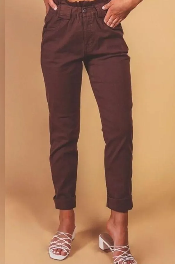 Pistola Paperbag Waist Pants Ankle Length Black Cherry Size Small NWT - Image 3