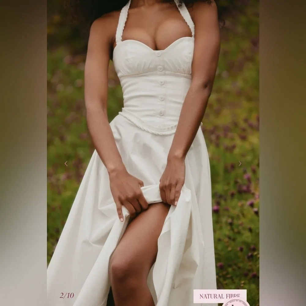 NWT House of CB GEORGIE White Stretch Cotton Halter Neck Midi Dress - Image 2