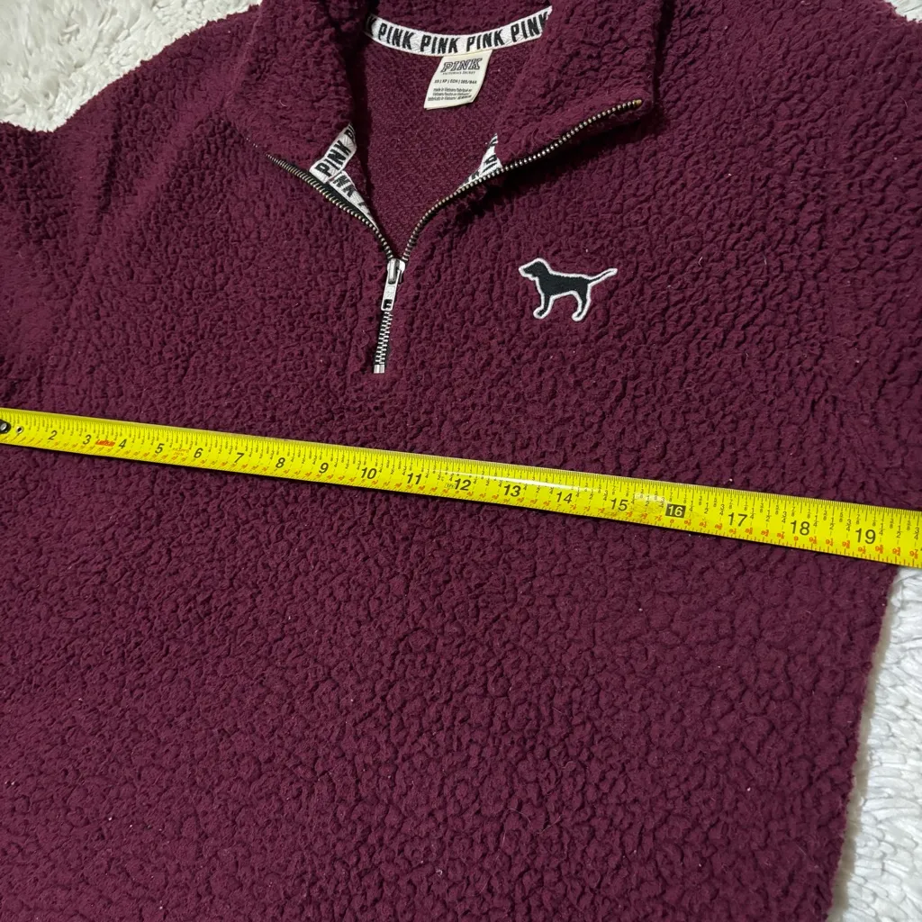 Victoria’s Secret PINK Women’s Sherpa Sweater 1/4 Zip Plush Burgundy size XS - Image 8