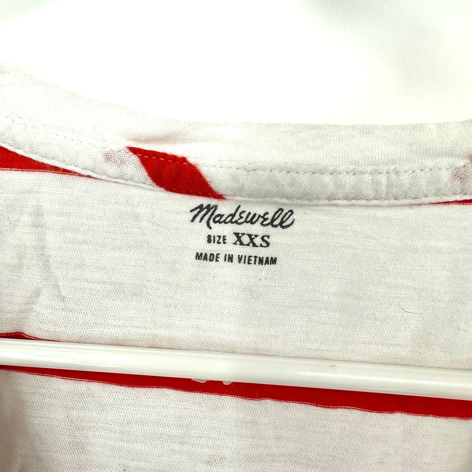 Madewell size XXS red white striped short sleeve‎ t-shirt v neck top shirt tee - Image 3