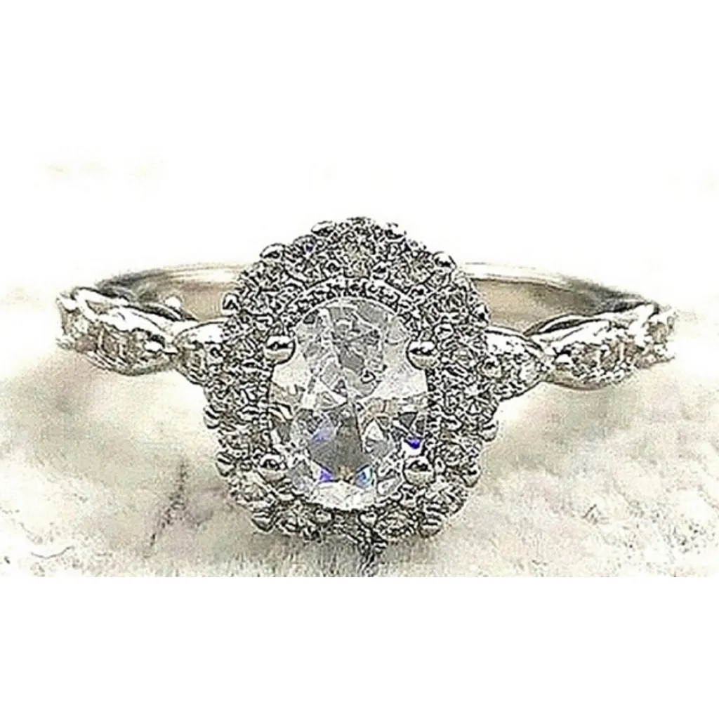 NEW Women's Gold Filled Oval Halo Simulated‎ Diamond Engagement Ring, Sz 6 - Image 3