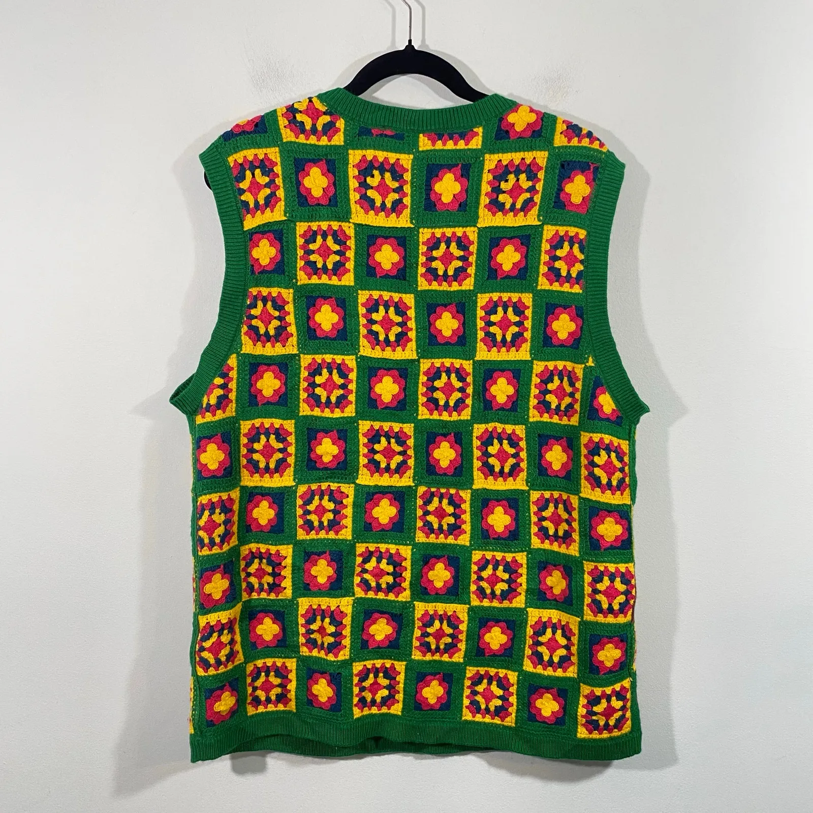 WESC Unisex Multicolor Afghan Crochet Granny Square Crew Neck Vest Size M/L Size L - Image 8