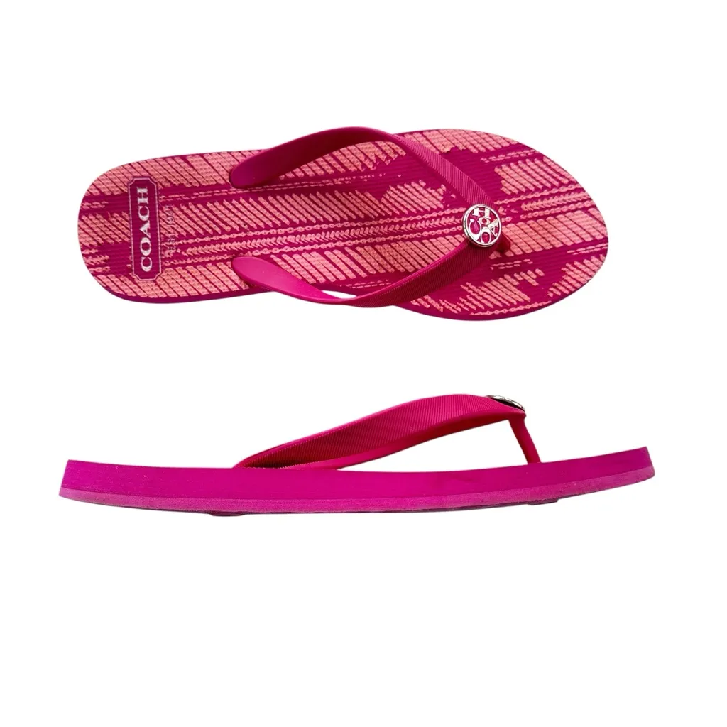 Coach Logo Medallion Pink Flip Flops Sandals Size 7-8 - Image 3