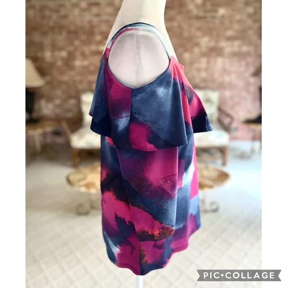 Clara Sun Woo Top Cold Off the Shoulder Blue Pink Top XS Jersey Knit Cocktail - Image 11