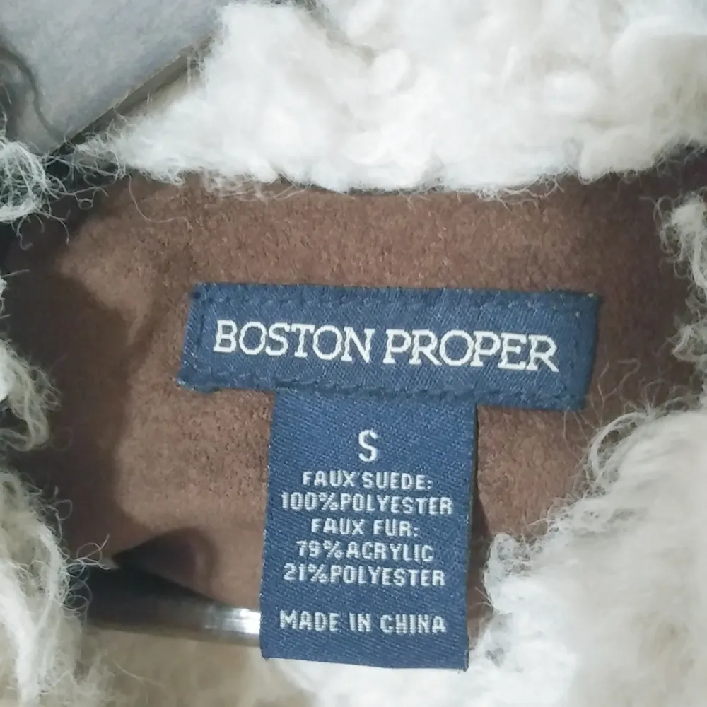 Boston Proper S Brown Shearling Toggle Boho Waist Jacket - Image 4