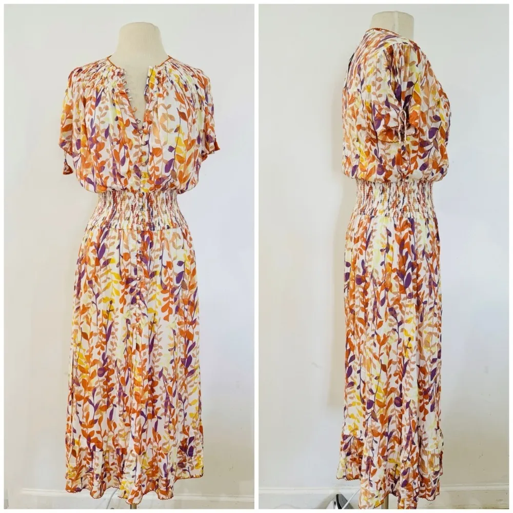 Poupette St Barth short sleeve floral multi button front midi dress NEW - Image 8