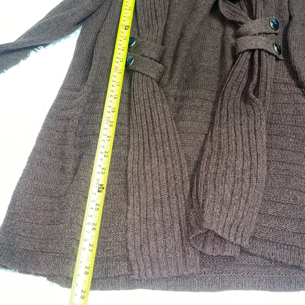 Fortune & Ivy brown cardigan sweater top tab button detail woman’s size medium - Image 4